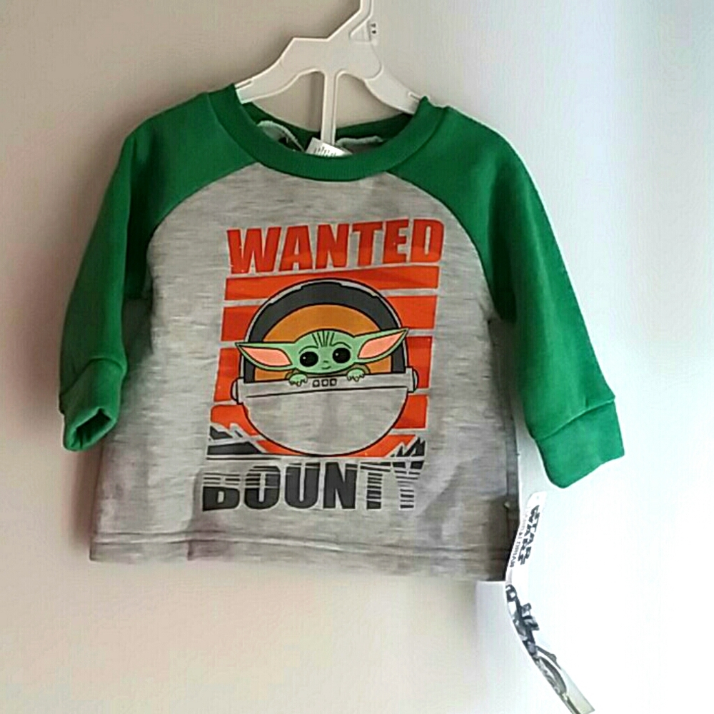12mo Child: Grogu The Mandalorian "Wanted Bounty"  Green sweatshirt Disney nwt